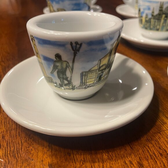 Nuova Point Espresso Italian Scenes Cups & Saucers Set Of 6 Porcelain! - Picture 2 of 8